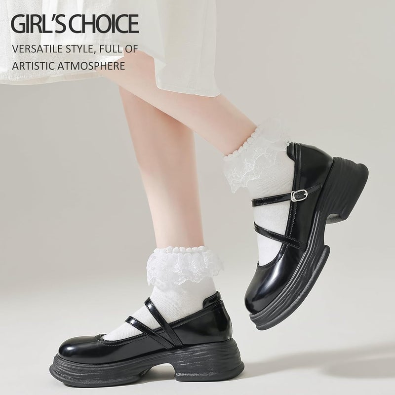 YASIDI Lace Ruffle Frilly Socks for Women, Lace Ankle Socks with Double Layer Lace - Image 2